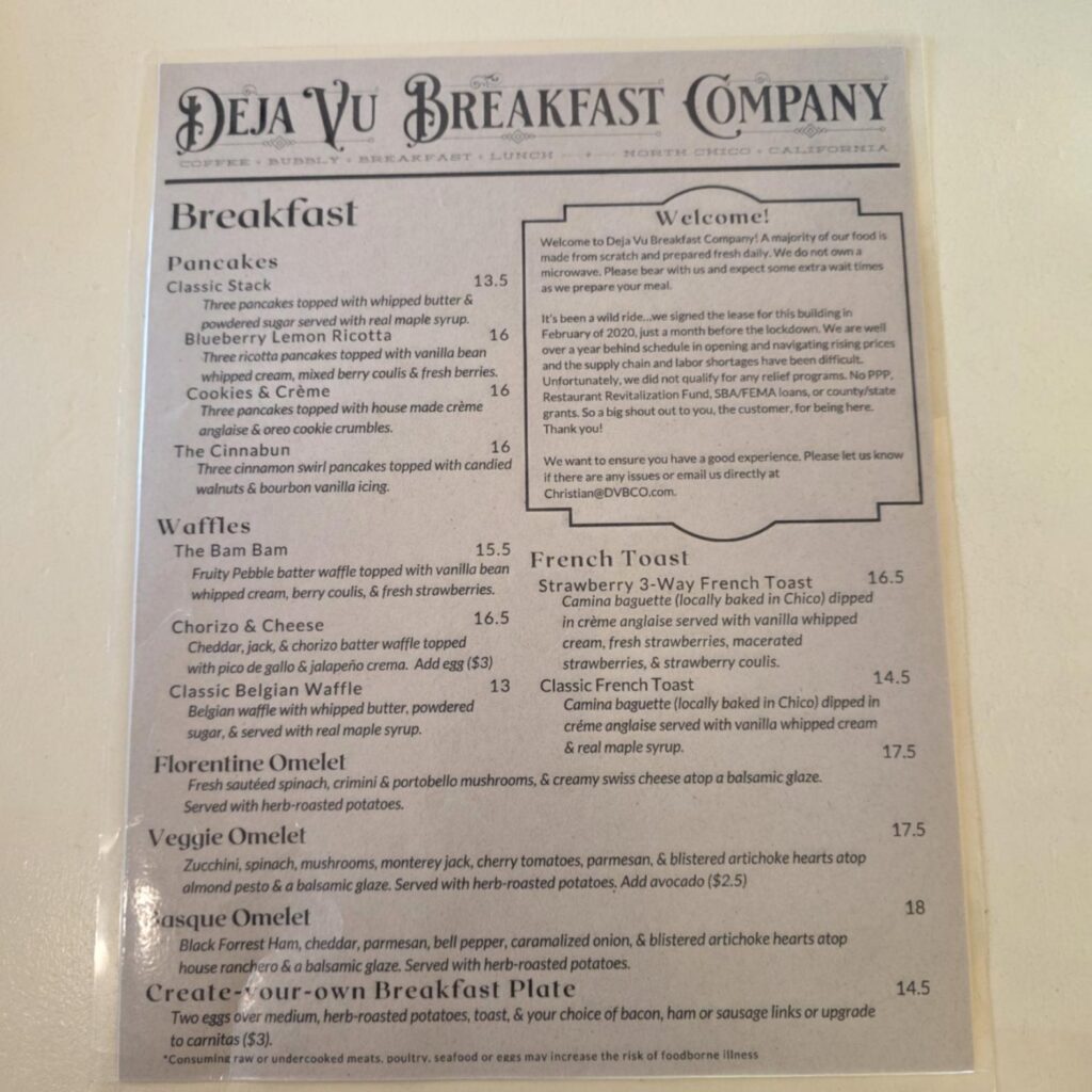 Deja Vu Breakfast Company Menu 1
