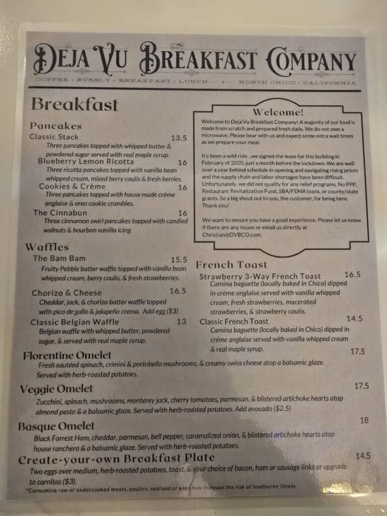 Deja Vu Breakfast Company Menu 2