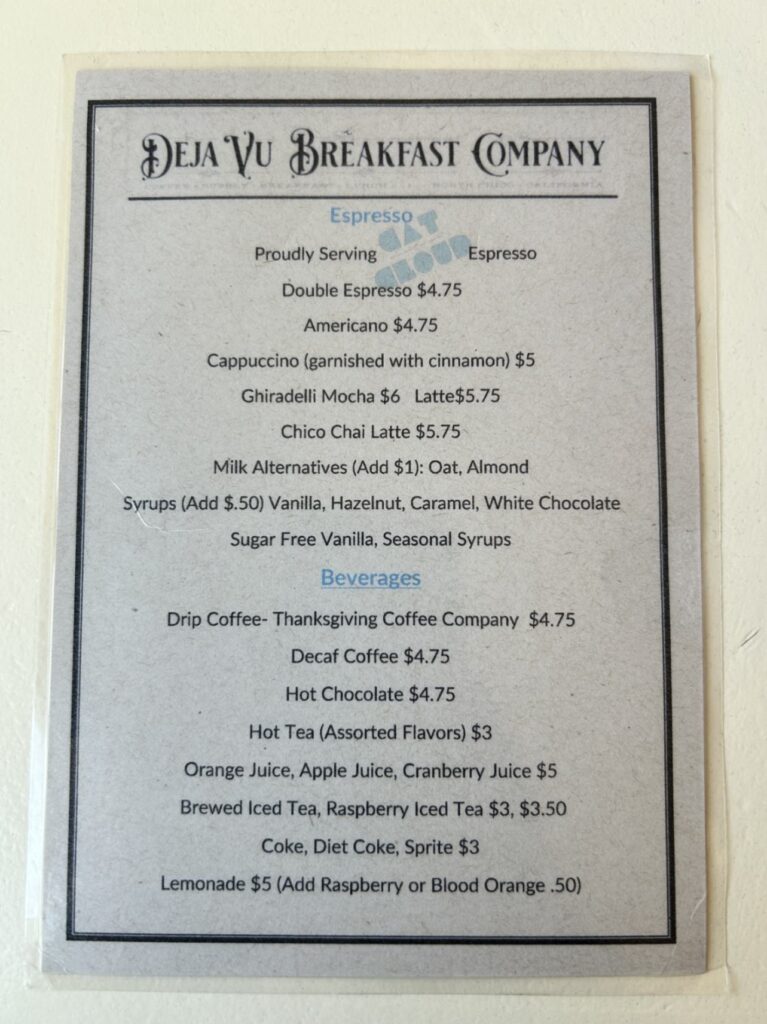 Deja Vu Breakfast Company Menu 3