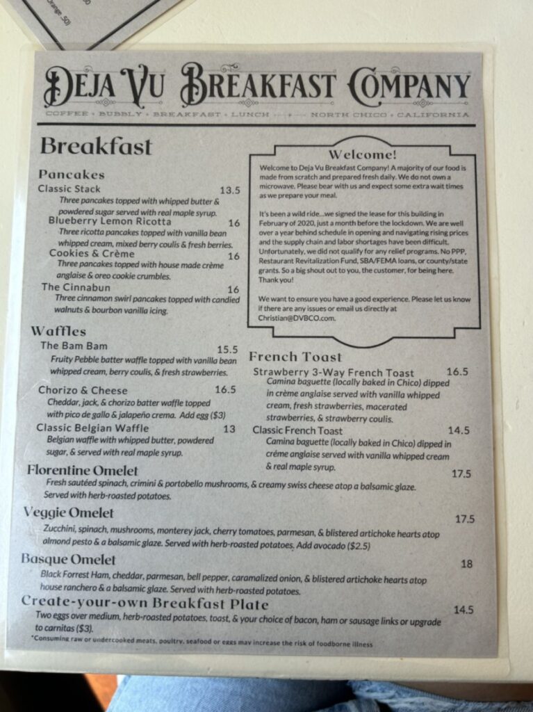 Deja Vu Breakfast Company Menu 4