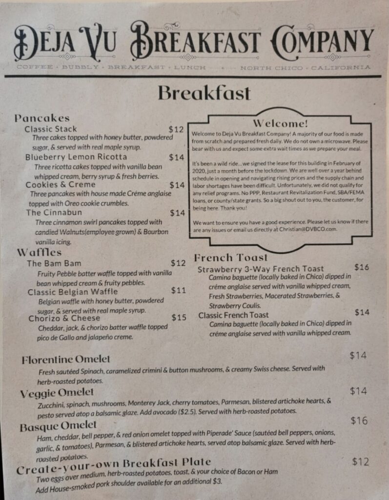 Deja Vu Breakfast Company Menu 6